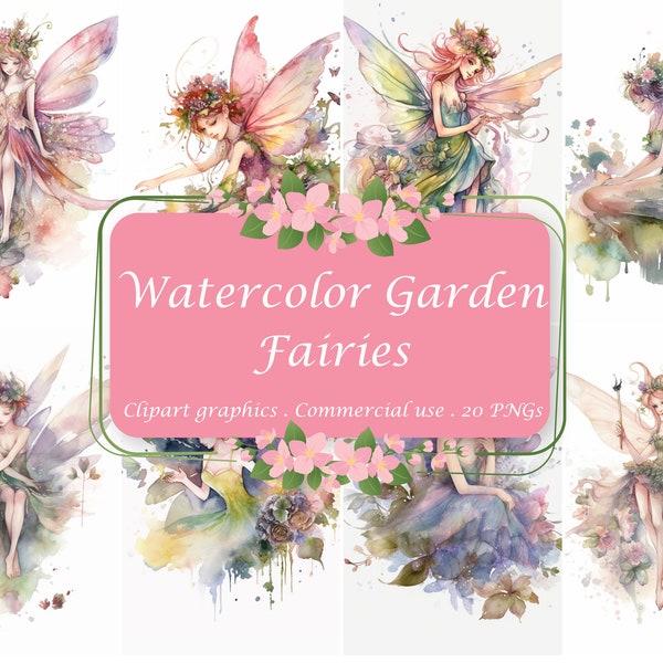 Watercolor Garden Fairy PNG Bundle - 20 Charming Fairy Cliparts