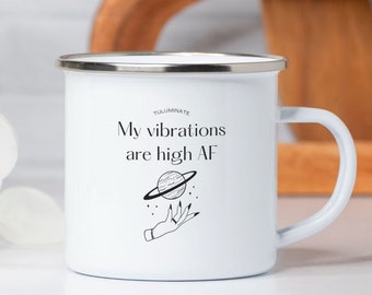 Mis vibraciones son taza AF alta, taza de café curativo de energía, taza de regalo de intención ritual de bruja, regalo espiritual divertido, regalo de bruja para la decoración de brujas