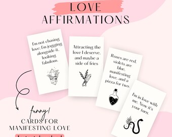 Tarjetas de afirmación de amor, manifestación de amor, afirmaciones del día de San Valentín, tarjetas digitales divertidas para atraer amor, regalo de San Valentín para un amigo, LoA