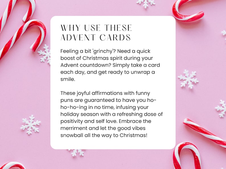 Funny Advent Affirmation Cards, Christmas Advent Calendar, Mindful