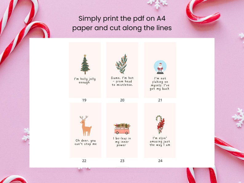 Funny Advent Affirmation Cards, Christmas Advent Calendar, Mindful
