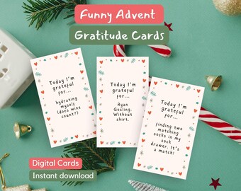 Tarjetas de agradecimiento de Adviento divertidas, cuenta regresiva digital de Adviento, tarjetas navideñas imprimibles de mindfulness, descarga instantánea, regalos de autocuidado para las fiestas.