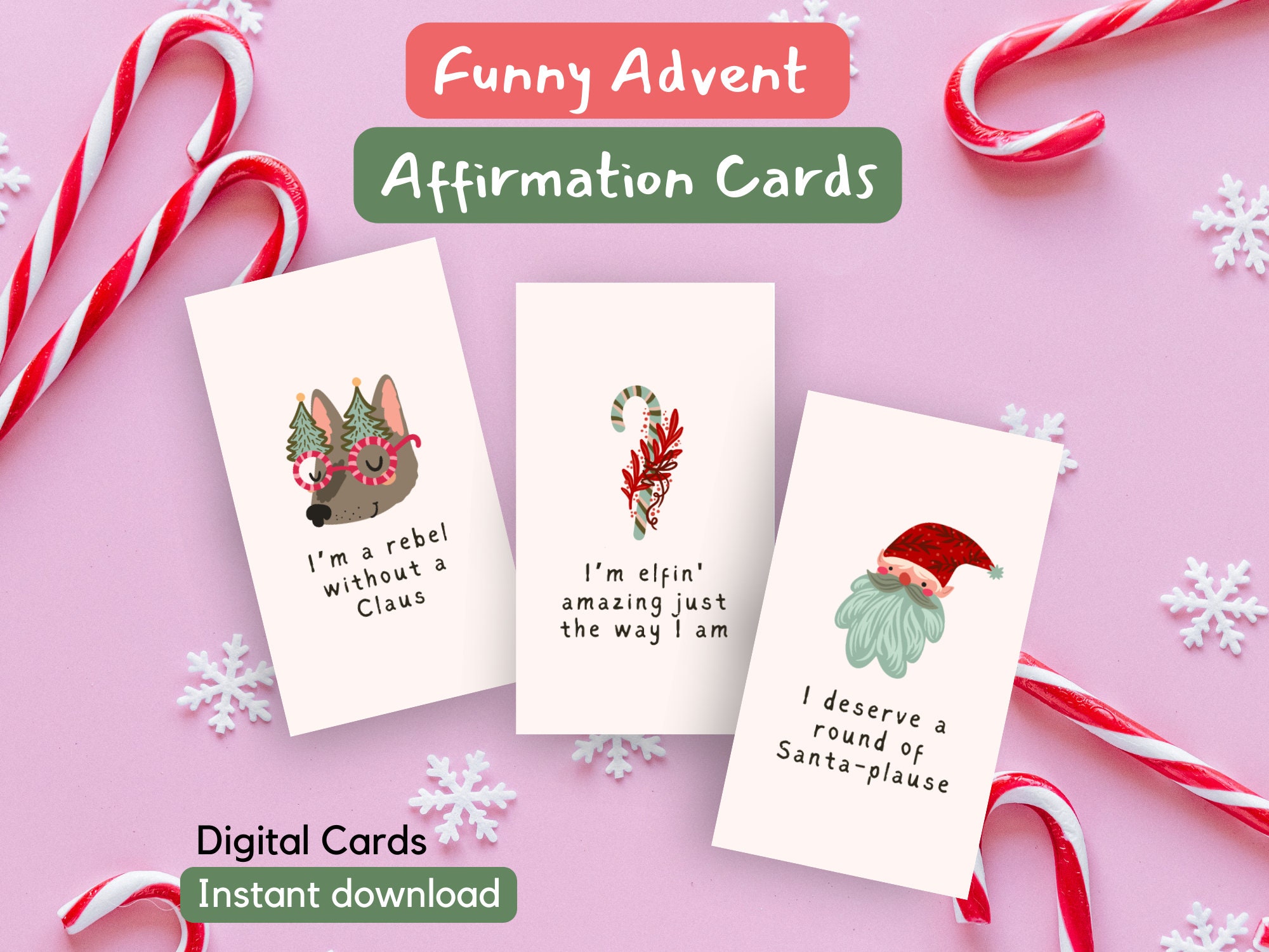 Funny Advent Affirmation Cards, Christmas Advent Calendar, Mindful