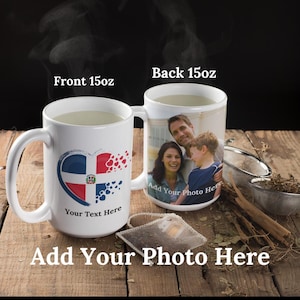 Dominican Republic Custom Mug with Heart Flag Colors and Photo | Personalized Gift with Text | Dominican Family Gift Idea