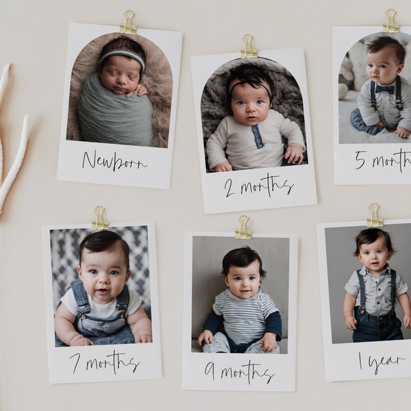 First Birthday Photo Banner Template, Printable 12 Month Picture Garland, Editable Monthly Template, Digital Download, Print from Home