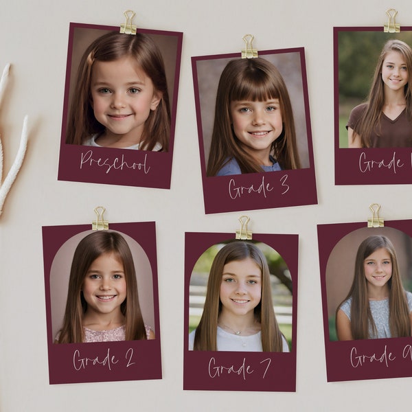 Maroon Graduation Photo Banner 2024, Grad Party Decorations, Add Your Own Photos & Print from Home, Customizable School Garland Template