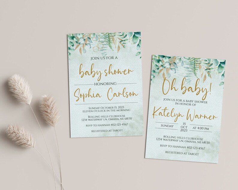 Eucalyptus Baby Shower Invitation Template, Printable Invite, Editable Evite, Greenery Baby