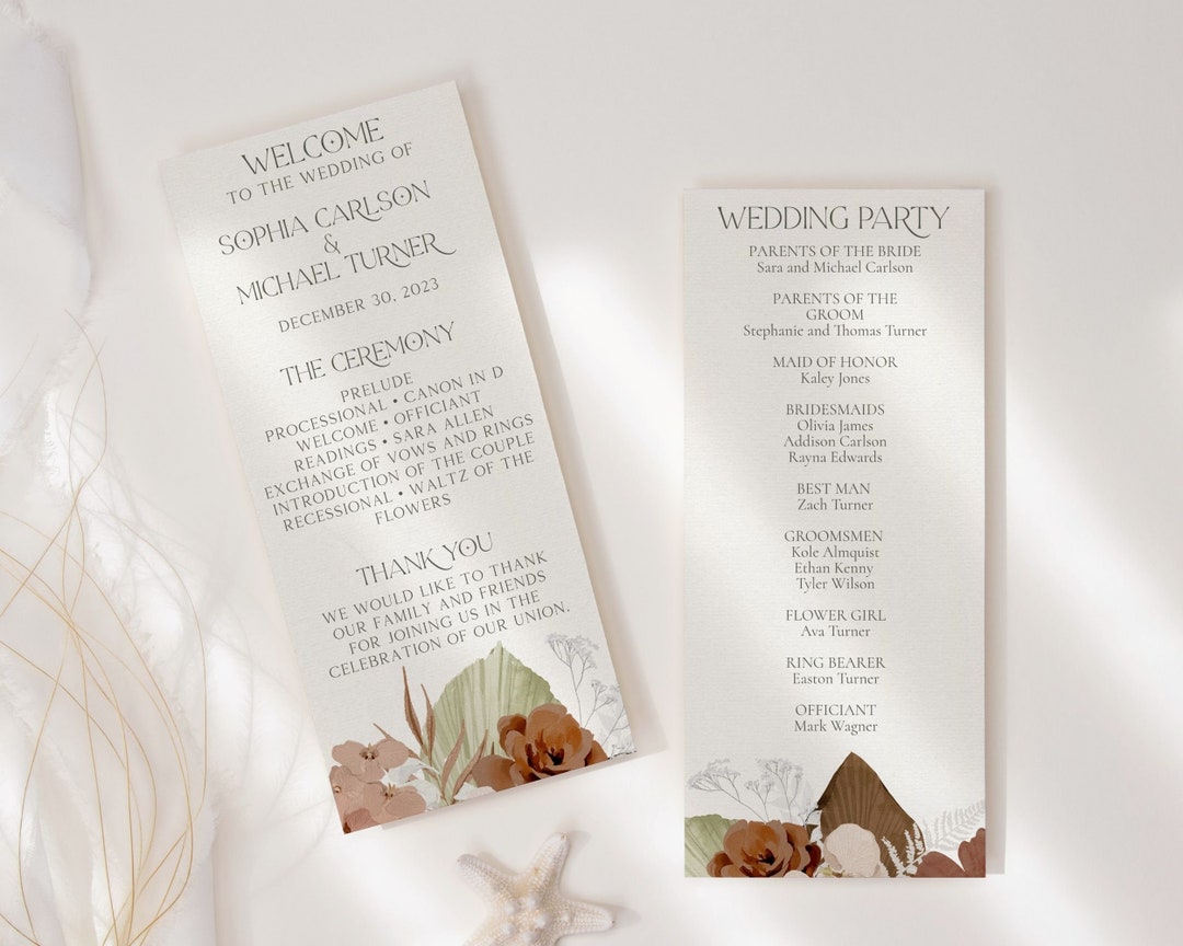 Rustic Boho Floral Wedding Program Template Instant Download - Etsy