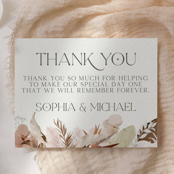 Rustic Boho Floral Wedding Thank You Card, Customizable Greeting Card, Editable Digital Template, Add your text Birthday, Congrats, Sympathy