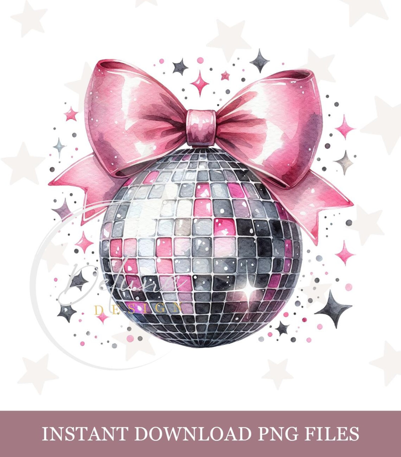 Sparkly Disco Ball Coquette PNG File, Transparent Background, High
