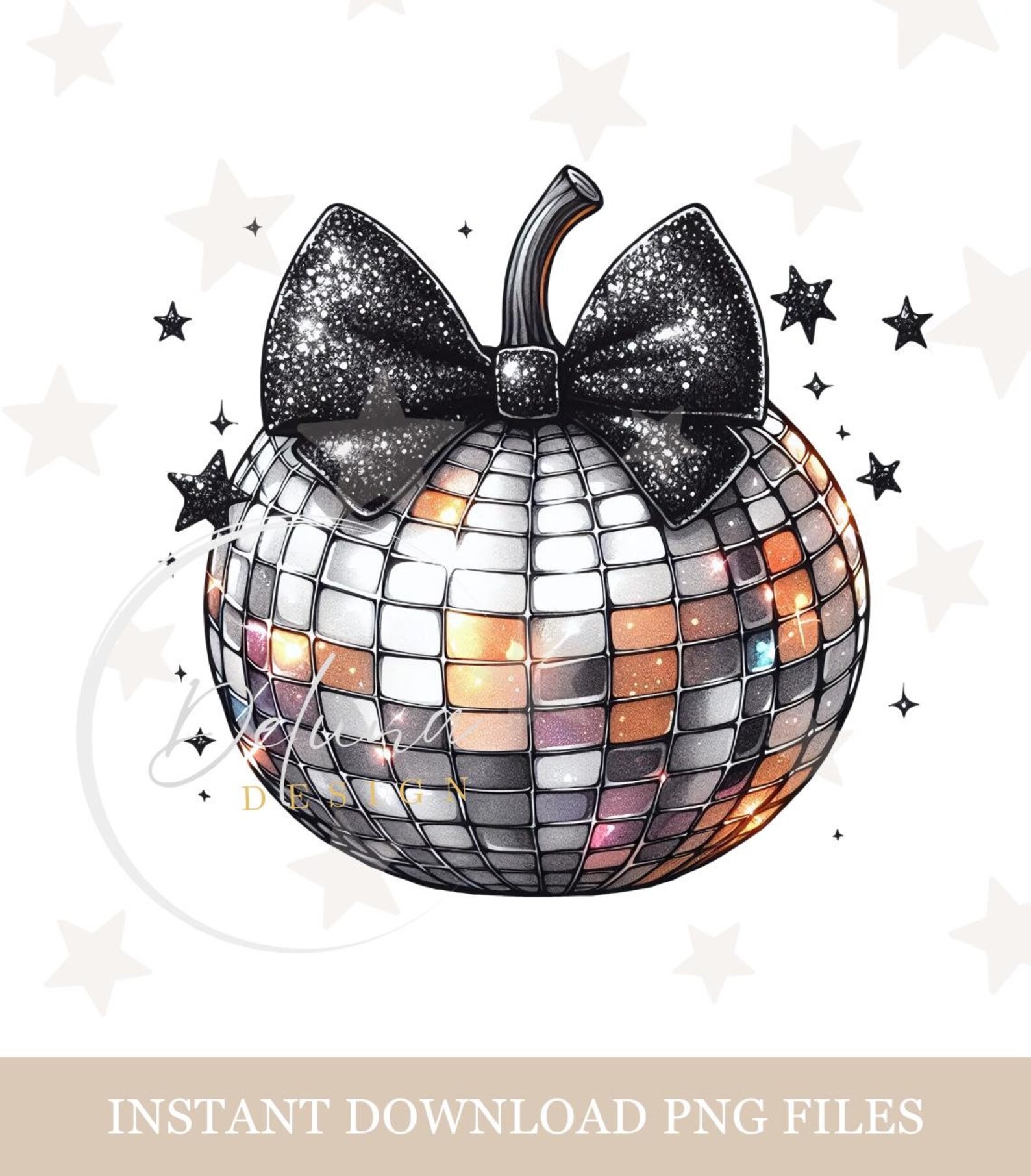 Starry Night Disco Ball Coquette Bow Png File, Transparent Background