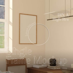 Modern Interior Frame Mockup, Art Print Mockup, Wood Frame Poster Mockup, Thin Vertical Frame Mockup, Realistic Scandinavian Interior, PSD