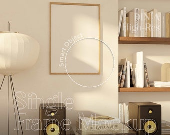Modern lijstmodel, lijstmodel boekenplank, dunne houten lijstmodel, natuurlijk licht interieurmodel, posterlijst, realistisch digitaal fotolijstje