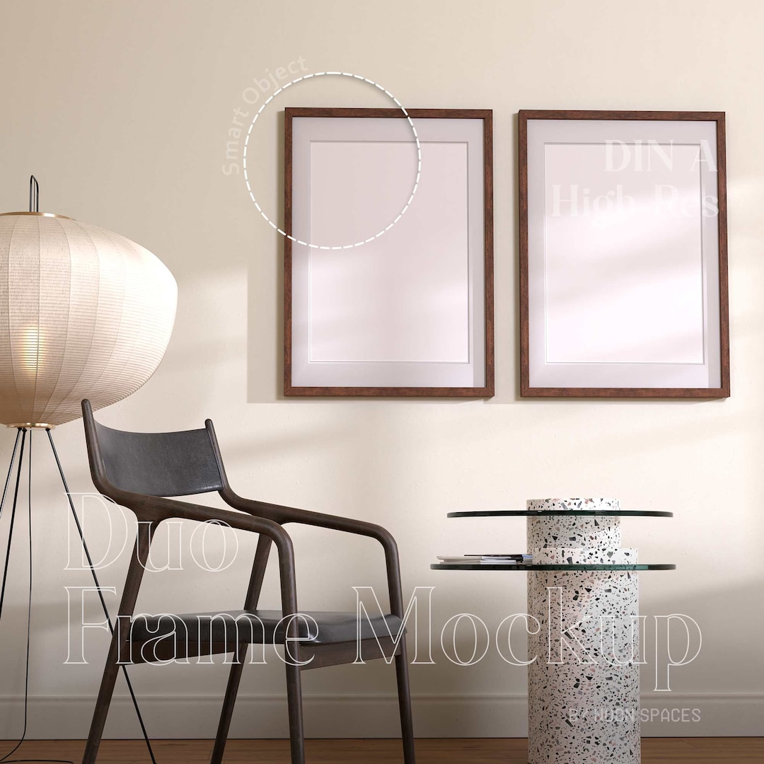 2 Frame Mockup, Wall Art PSD Template, Poster With Natural Light Mockup