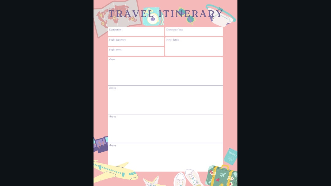 Fun Travel Itinerary Planner Template - Etsy