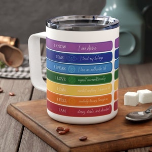 Caneca de café térmica com gráfico de chakras - Presente para místicos - Cura energética e bem-estar - Ideal para praticantes mestres