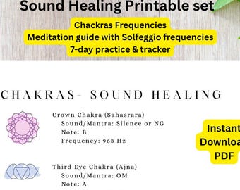 Sound Healing Printable Set | Chakra Chart, Solfeggio Frequencies Guide & 7-Day Meditation Tracker | Spiritual Wellness Wall Art