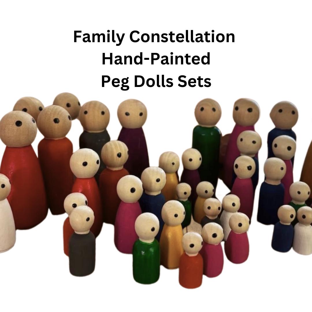 Hand-Painted Family Constellation Peg Dolls: Systemic Figures Set
