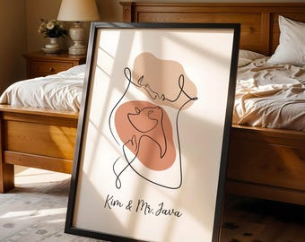 Personalized Cat Line Art Print, Custom Boho Cat Lover Gift (Digital Download)