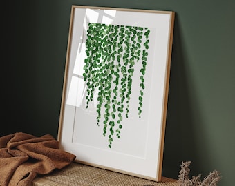 Vibrant string of pearls watercolor plant wall art, houseplant poster for farmhouse decor, gift for plant lovers, plant mama, plant daddy