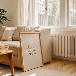 Trendy Cat Quote Cozy Wall Art, Home is Where the Cats Are: Hand-Drawn Typography Poster, Neutral Boho Minimalist Decor (Digital Download) image 9