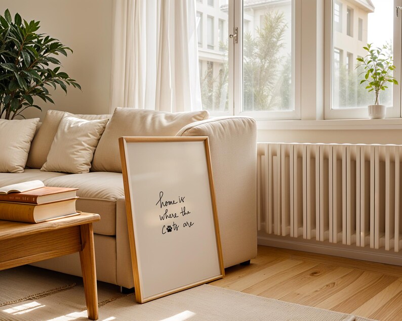 Trendy Cat Quote Cozy Wall Art, Home is Where the Cats Are: Hand-Drawn Typography Poster, Neutral Boho Minimalist Decor (Digital Download) image 9