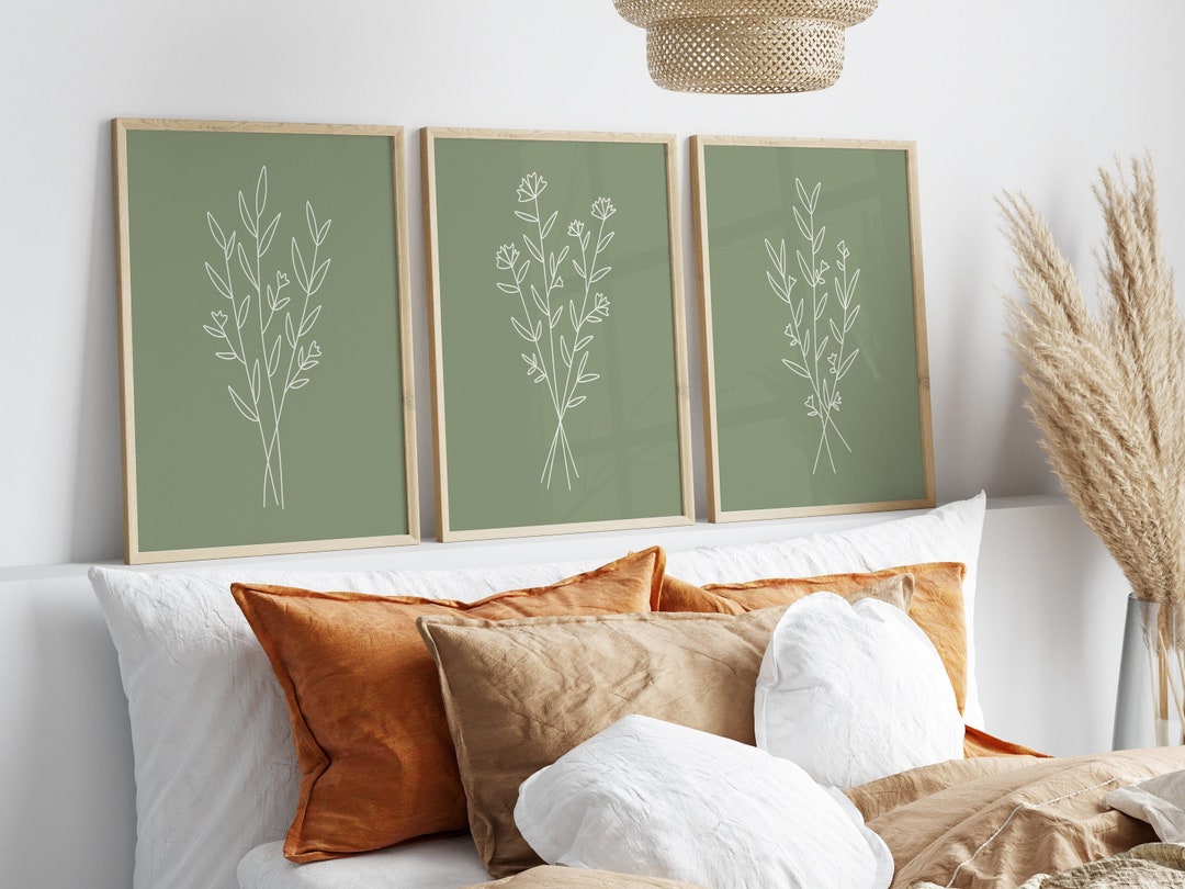 Sage Green Botanical Wall Art, Set of 3 Green Gallery Prints ...