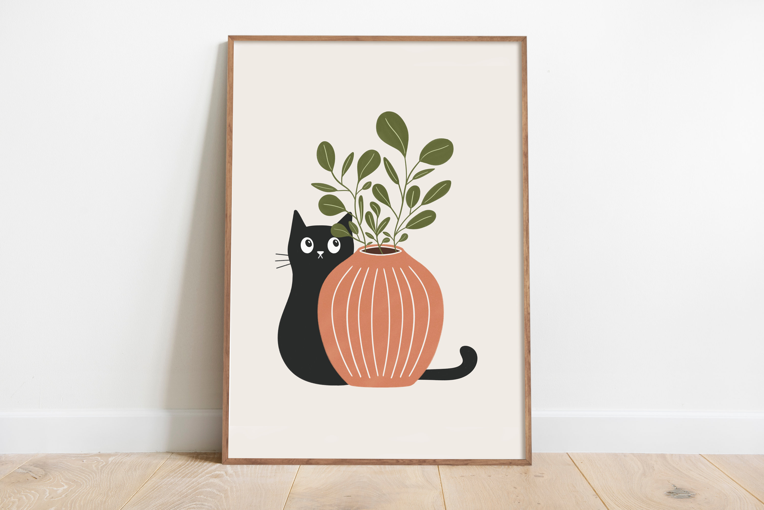 Cat Boho Wall art, Cat Spring Wall Art, Botanical plants Prints, Cat and Plant Lover Gift, Plant pot prints, Cat Summer Printable Wall Art