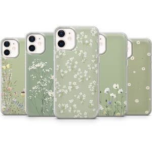 Coque minimaliste vert sauge pour iPhone 16 Pro, 15, 14, 13, 12, Samsung S25 Ultra, S24+, S23, S22, A16, A55, A25, Pixel 9