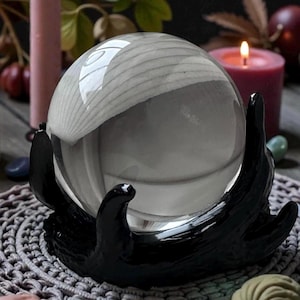 Crystal Sphere on Black Antler Display Stand, 3.9 inches or 77mm sizes