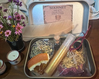Sekhmet Altar Tin, Egyptian, Goddess Ritual Kit, Witchcraft Gift