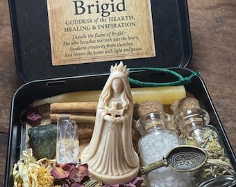 Brigid Altar Tin, Ritual Set, Beeswax Candle & Celtic Knot Charm
