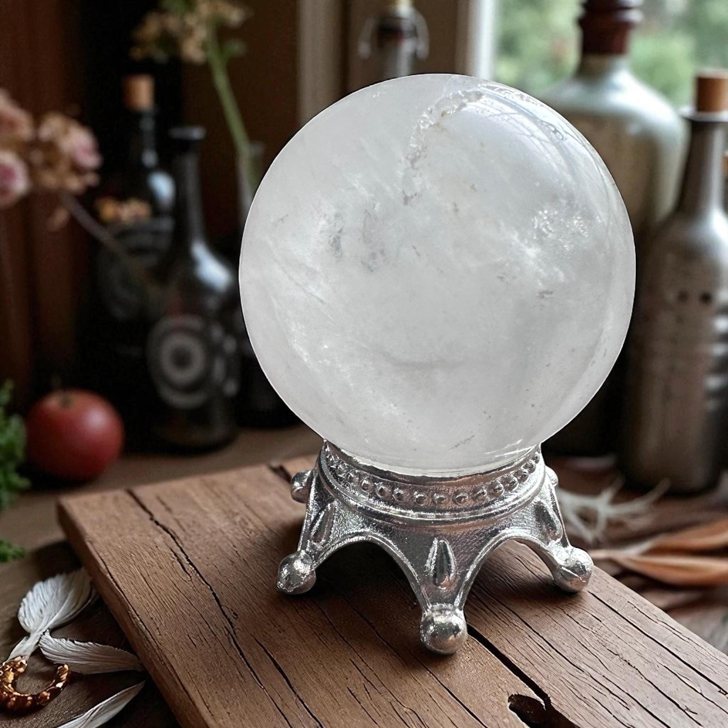 Clear Quartz Sphere, Magic Scrying Orb, Fortune Teller Ball, Divination ...