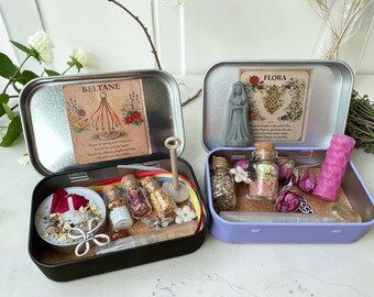 Beltane Flora Tin Set, witch travel Altar, Wheel of the year summer