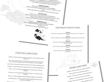 PDF Baby Witches Crystals, Witch Types, Herbs, Moon Phases herbs & ingredients information sheets
