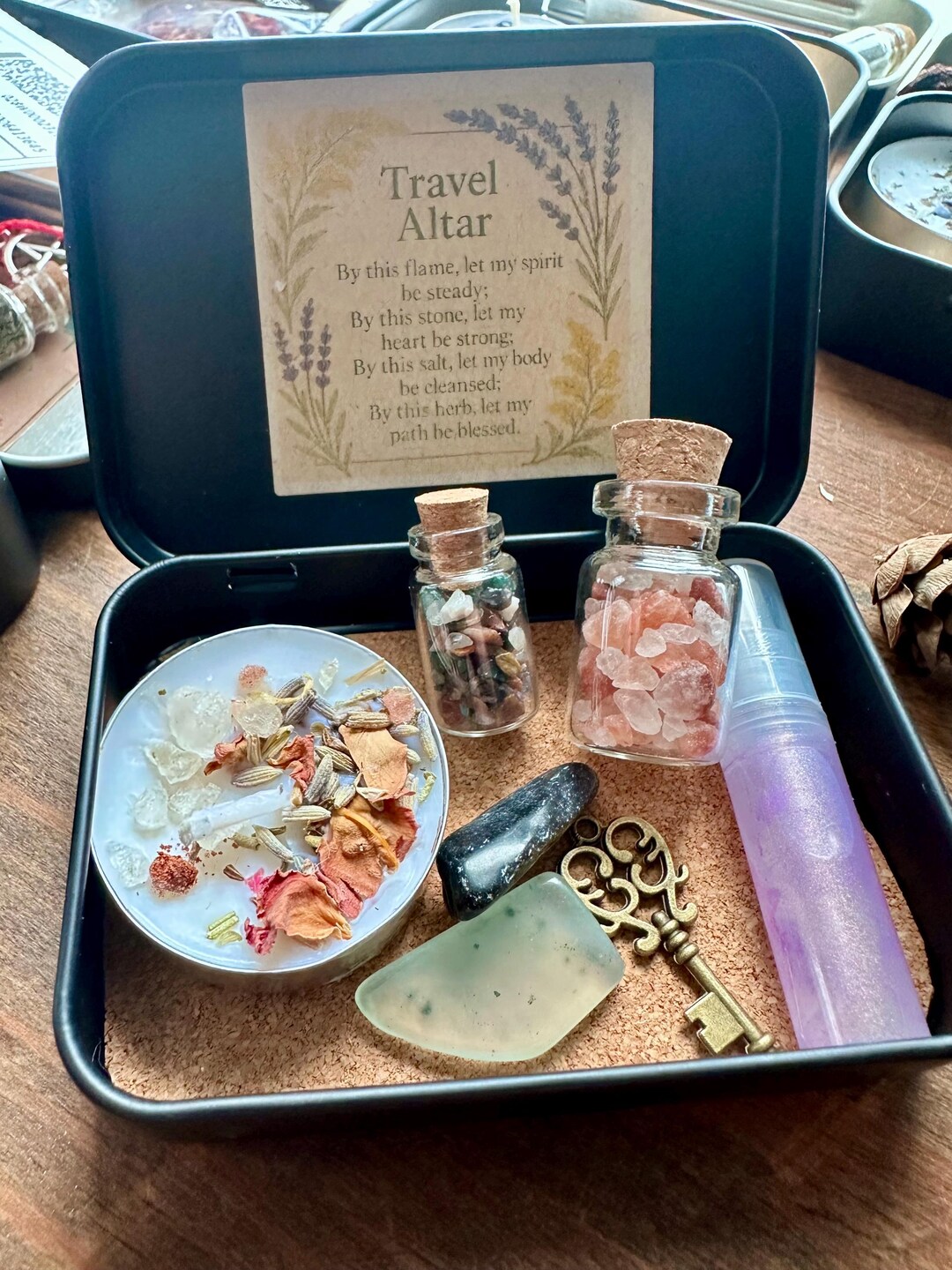 TRAVEL ALTAR in Hinged Metal Tin Box Kits Witch Spell Kit Baby