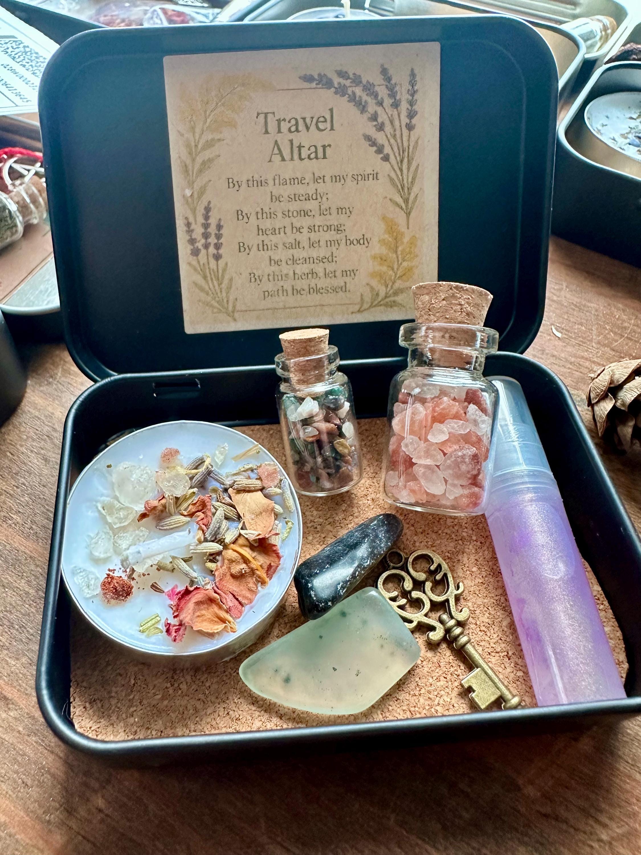 TRAVEL ALTAR in Hinged Metal Tin Box Kits Witch Spell Kit Baby
