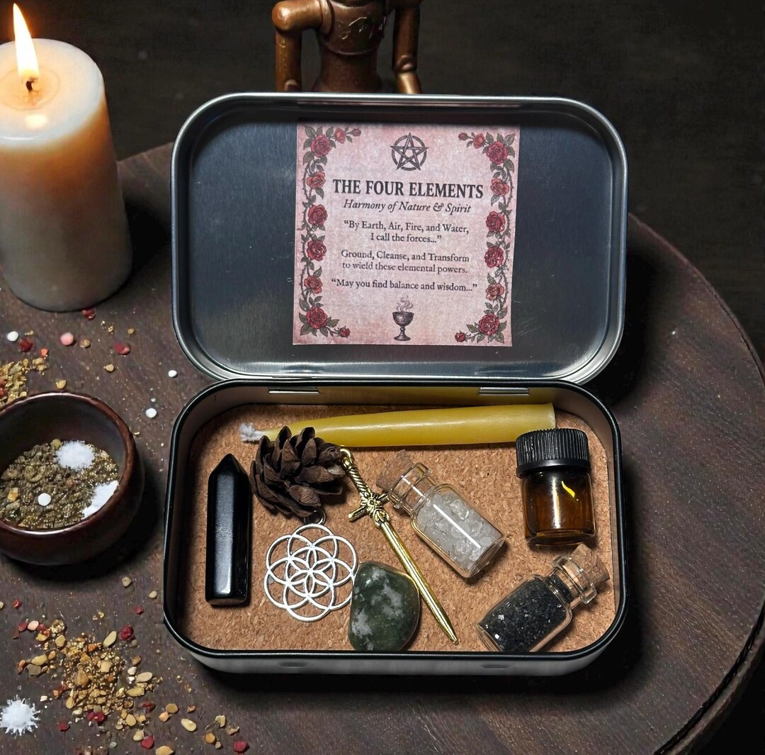Four Elements Altar Tin, Earth Air Fire Water, Portable Ritual Kit ...