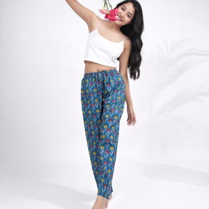 Resort Pants: All Cotton, Colorful Trousers, Home Outfit- Dusky Garden