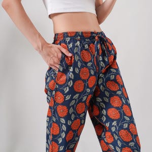 Cotton Pajama Bottoms: Women's Soft PJ Pants with Pockets - Midnight Marigold