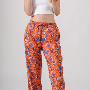 Womens Pants: 100 Cotton, Pockets, Colorful, Handmade- Tangerine Twilight