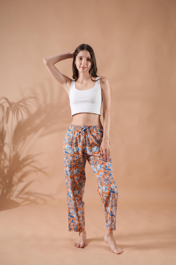 Pajama Trousers, Women's Lightweight Sleepwear in Cotton: Vibrant