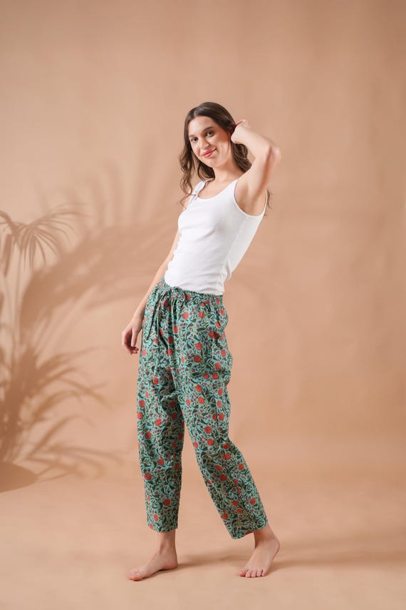 Cotton Pajama Pants Women Soft Comfy Pyjama Bottoms Summer Thin Lounge \u0026  Sleepwear Printed Pj Pants Pockets Elastic Waist Pjs- Peachy Meadow - Etsy