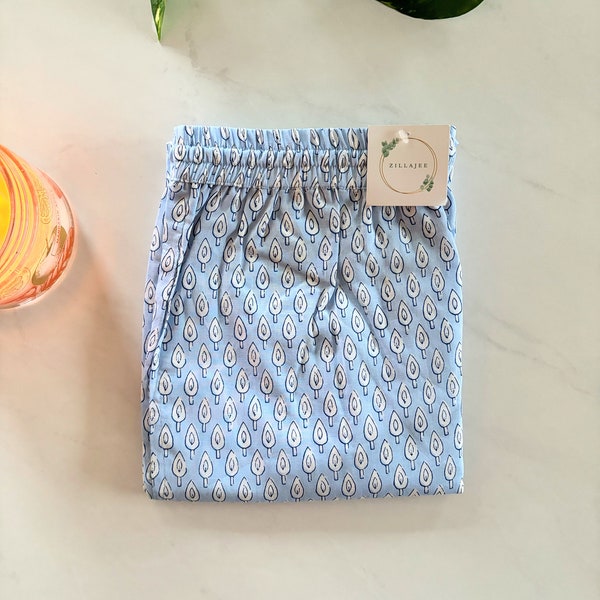 100% Organic Cotton Pajama Pants Women lounge and sleep pj pants pockets soft comfy cute petite plus size pj bottoms only - Tranquil Blue