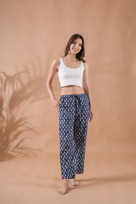 Cotton Pajama Pants: Women's Tropical Print Sleepwear With Pockets
