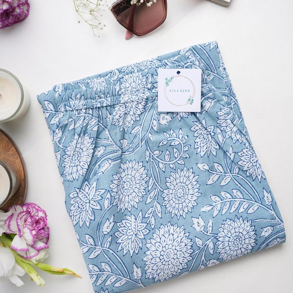 Sleep Pants: Comfy Cotton Lounge Bottoms, Colorful- Misty Blossom