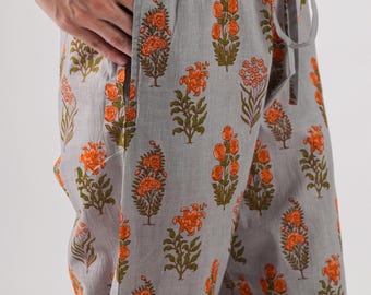 Lounge Pants: Drawstring Trousers Cotton Gifts, Home Wear- Smoky Blooms
