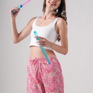 100% Cotton PJ Pants Women soft sleep pants cute pink pjs lounge comfy plus size short pockets pattern pajamas pajama print - Floral Fantasy