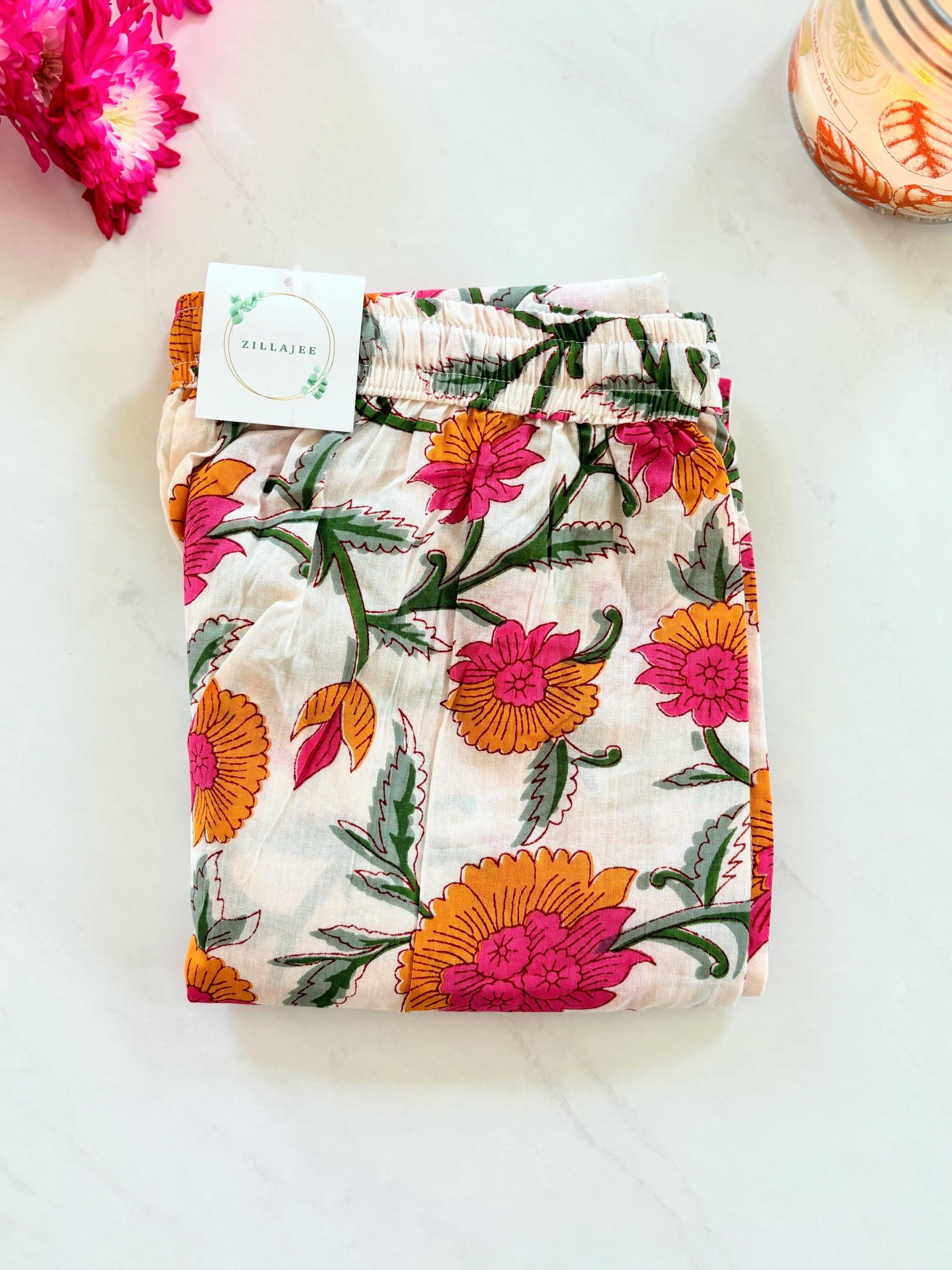 100% Cotton Pajama pants women tropical PJ bottoms soft sleepwear printed bohemian fall pajamas floral loungewear colorful - Floral Whispers