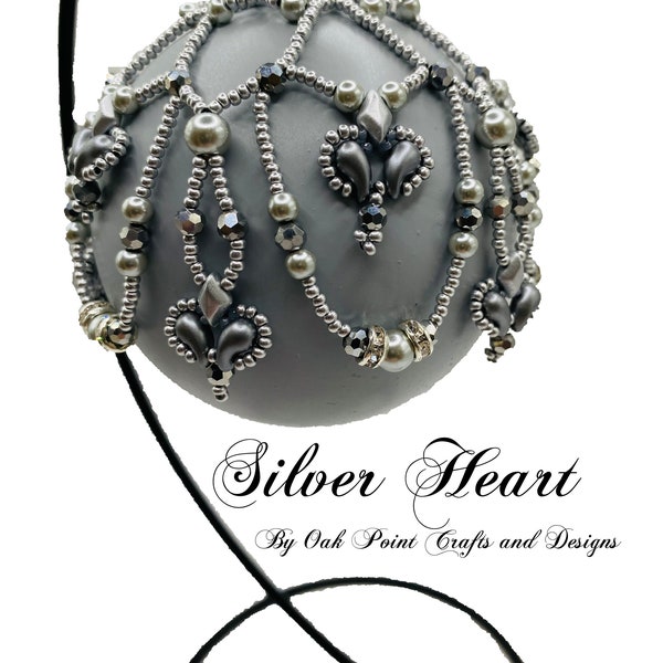 Silver Heart Beaded Ornament Cover Pattern, Bauble Cover Pattern PDF